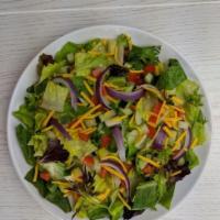 GARDEN SALAD · Mixed greens, roma tomatoes, cucumbers, red onions, cheddar cheese, crostini and dressing of...