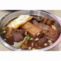 1. Hand Pulled Noodles with House Special Soup · Beef, beef tendon, mutton, spare ribs, beef stew, and egg.