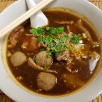 Beef Meat Ball Noodle Soup · Beef broth with rice noodle, sliced beef, beef ball, bean sprouts, cilantro and green onion.