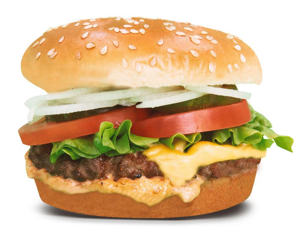 1/3 Lb. Angus Beef Big Burger · This burger comes with 1/3/ lb patty, house sauce, leaf lettuce, tomato, pickles, shaved onions and American cheese.