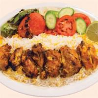 4. Chicken with Bone Kabob · Skewered and charbroiled, marinated chunks of cornish hen.