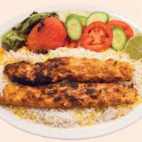 7. Chicken Koobideh Kabob · Ground leg and breast of chicken mixed with special spices and charbroiled. Comes with 2 ske...