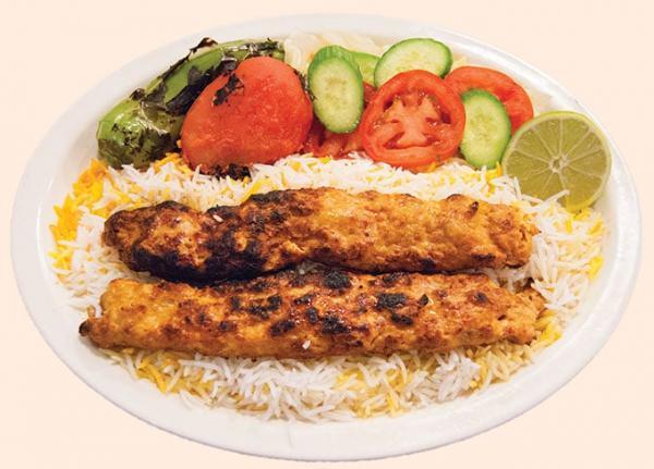 7. Chicken Koobideh Kabob · Ground leg and breast of chicken mixed with special spices and charbroiled. Comes with 2 skewers.