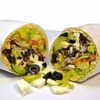 6. Garden Wrap · Lettuce, tomatoes, onions, pepperoncini, cucumbers, hummus, feta cheese and choice of sauce....