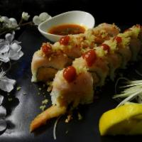 Spicy Albacore Crunch Roll · shrimp tempura, crab meat, albacore, crunch, crispy garlic, spicy ponzu sauce.