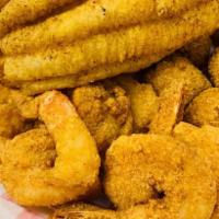 Catfish and Shrimp Plate · 7 to 9 once filet and 6 large shrimp Served with seasoned fries, Cole slaw,hush puppies tart...