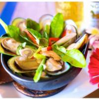 HS10. Steamed Mussels · Fresh steamed mussels, served with house spicy sauce.