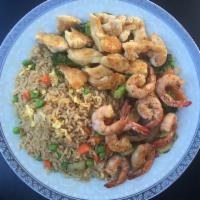 H4. Small Hibachi Chicken and Shrimp Dinner · Served with fried rice.