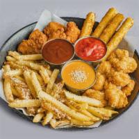 Perfect Storm · Four of our favorites! Firecracker shrimp, mozzarella sticks, boneless wings and our garlic ...