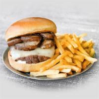 Mushroom Swiss Burger · Our hearty half pound burger boasts a perfectly balanced flavor profile with sauteed mushroo...