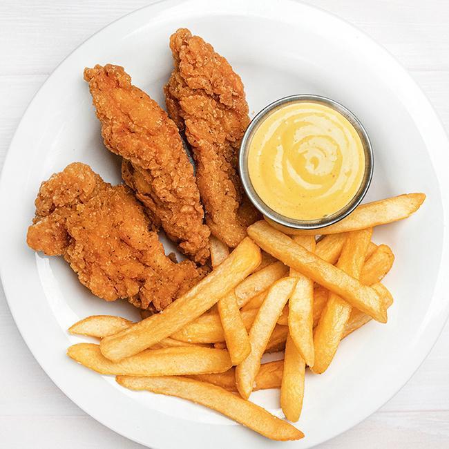 Kid Tenders (3) · Three fresh, buttermilk soaked, hand-breaded chicken tenders with your choice of a dipping sauce. Served with one side item and drink. (475-1180 cal.)