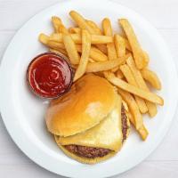 Junior Cheeseburger · A cheeseburger served with one side item and drink. (495-920 cal.)
