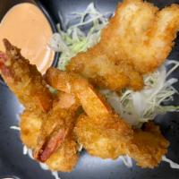 Ebi Fry · 3 pieces. Panko coated fried shrimp served with sliced cabbage and spicy mayo.