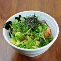 Small California Poke Bowl · Salmon, spicy tuna, shrimp, seaweed salad, masago, avocado, cilantro.