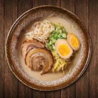 Tonkotsu Shio · Pork bone broth with seasoned salt base topped with pork chashu, bean sprout, flavored egg a...