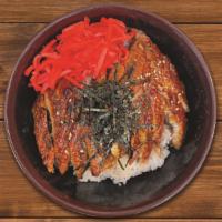Unagi Bowl.. · Steamed white rice topped with baked freshwater eel, seaweed and red pickled ginger