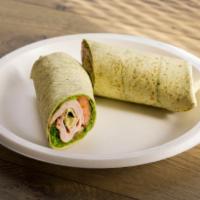 Black Forest Ham Wrap · Black Forest ham, cheddar and monterey jack cheese, lettuce and tomatoes.
