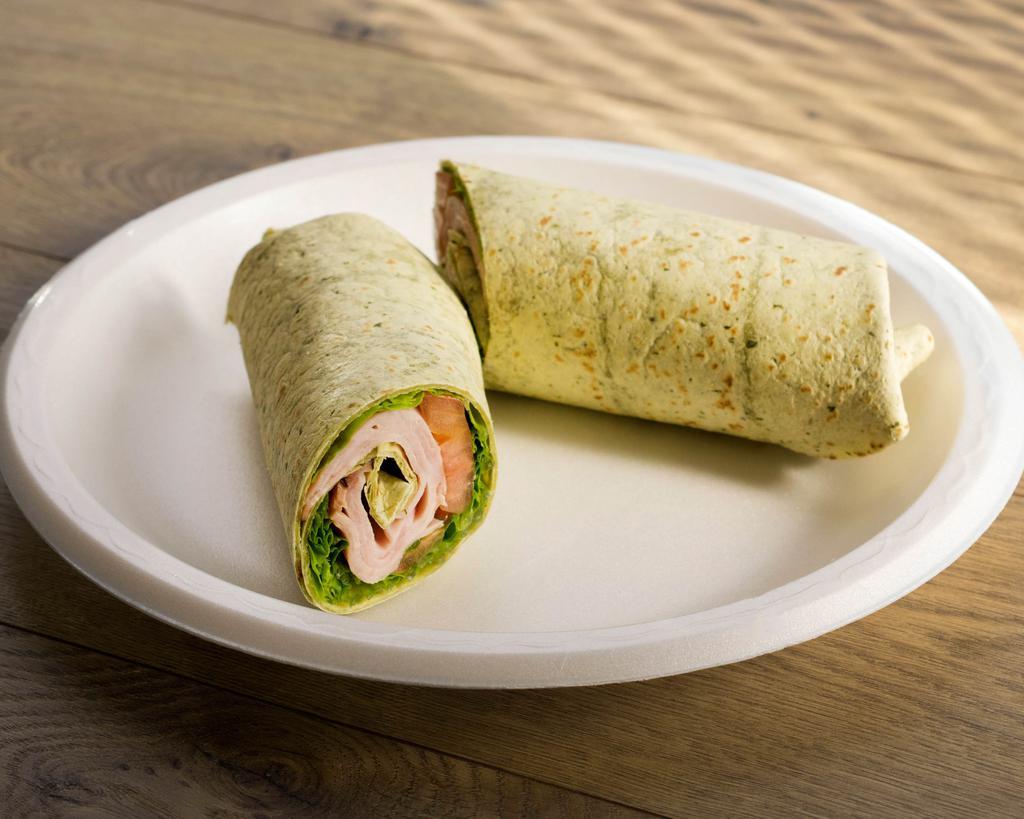 Black Forest Ham Wrap · Black Forest ham, cheddar and monterey jack cheese, lettuce and tomatoes.