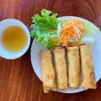6A. Eggs Rolls · (Orders of 4) Cha gio. Crispy rolls with pork, shrimp, glass noodle, taro and side of house ...