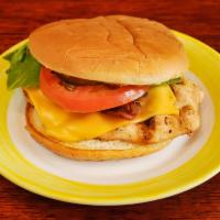 Grilled Chicken Club · Grilled chicken, bacon, cheese, lettuce, tomato and pickles on choice of bun.