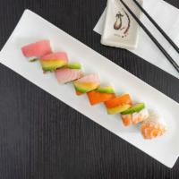 Rainbow Roll · Crab, tuna, salmon, yellowtail, shrimp, cucumber and avocado.