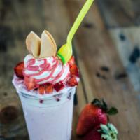 Mt St. Strawberry · Vanilla soft serve, fresh strawberries, sweetened strawberries, strawberry flavor burst and ...