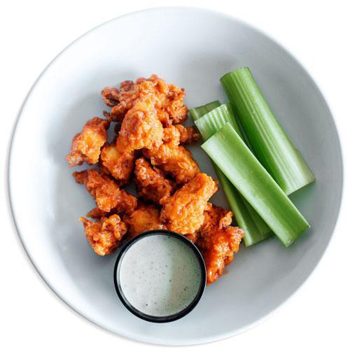 Boneless Wings · 12 boneless wings, choice of honey Sriracha, traditional Buffalo sauce or dry rub. Served with jalapeno ranch or bleu cheese dressing.