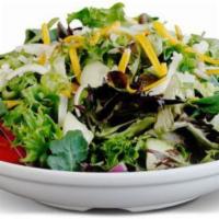 Side Salad · Fresh greens, Campari tomatoes, cucumbers, mixed cheese, red onions and your choice of jalap...