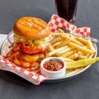 Back Fire Burger · 1/3 lb. patty, with 4 alarm sauce, cheddar, pepper jack, bacon, lettuce, tomato, pickles and...