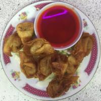 10 Piece Fried Wontons · Crispy golden ground pork and vegetable dumpling.