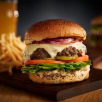 Eureka! American Cheeseburger · American, Swiss, grilled red onion, butter lettuce, tomatoes, pickles, and special sauce.