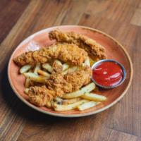 Kids Chicken Tenders · Served with choice of side and a beverage.