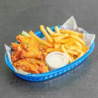Boneless Wing Combo · Cooked wing of a chicken coated in sauce or seasoning.