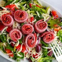 Antipasto Salad · Mixed greens, pepperoni, salami, capicola (spicy ham), provolone, mozzarella, red onions, Ka...
