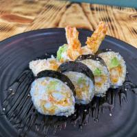 Shrimp tempura roll · In- crabmeat, cucumber, avocado tempura shrimp with eel sauce
