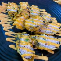 Tornado roll · Deep fried roll in yello tail, cream cheese, jalapeno with spicy mayo, eel sauce