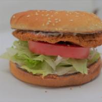 Fried Chicken Burger · Mayo, lettuce, and tomatoes.