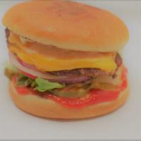 Wimpy Burger · Mayo, ketchup, mustard, pickles, lettuce, raw onions, and tomatoes.
