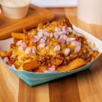 Chili Cheese Fries · French fries with chili meat and melted cheese.