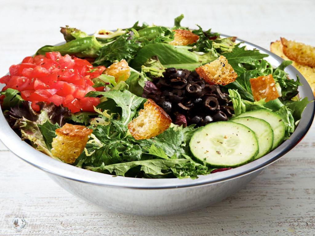 Garden Salad · Mixed field greens & romaine, olives, tomatoes, cucumber, croutons, ranch dressing. Vegetarian. 
