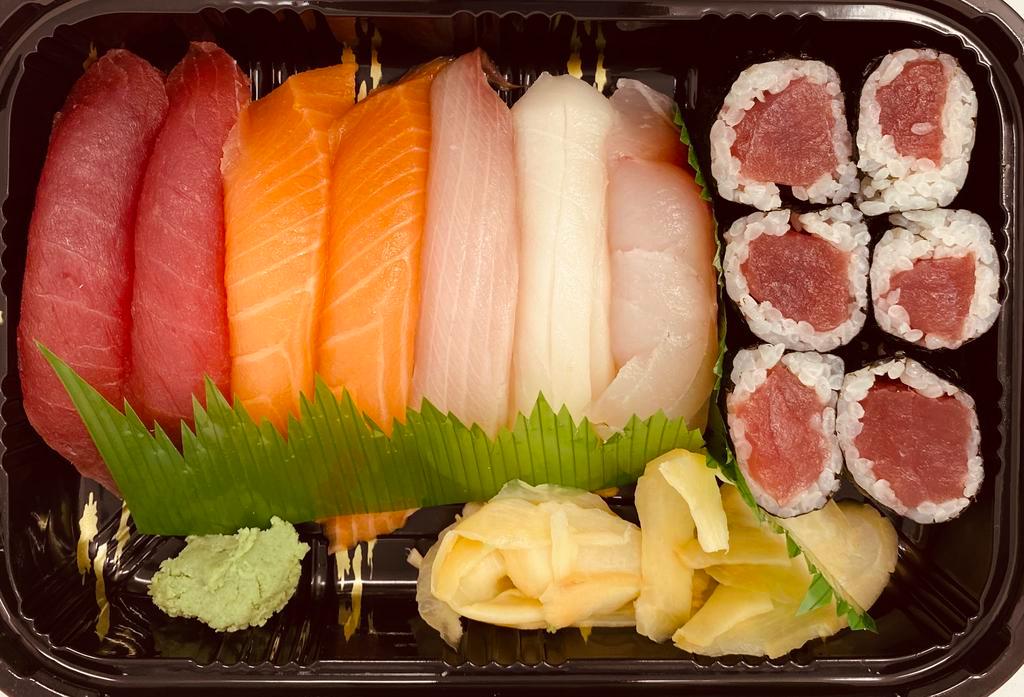 Sushi A Platter · Seven pieces of chef's choice with tuna roll. Served with miso soup or salad. 