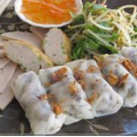 11. Banh Cuon · Steam rice roll with ground pork, mushroom and veg.