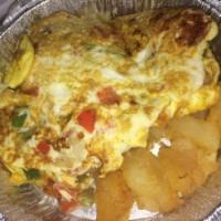 Spanish Omelette Platter · 2 eggs, tomatoes, onions and peppers served with home fries and toast