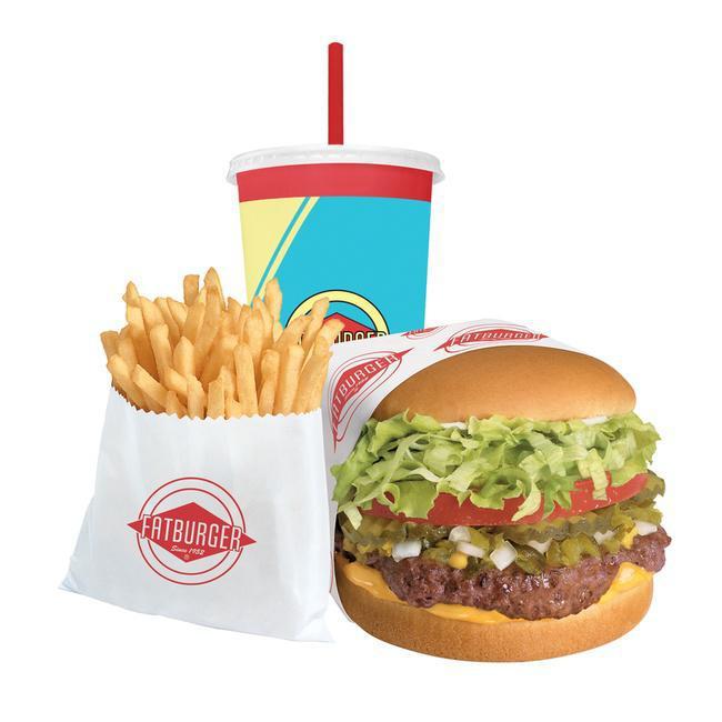 Original Fatburger (1/3lb) Meal · The OG burger of ⅓ lb. 100% pure lean beef, fresh ground and grilled to perfection on a toasted sponge-dough bun with choice of toppings and add-ons. Served with choice of fries and a drink.
