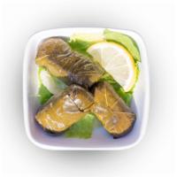 Side Grape Leaves · Leaves from a grape vine stuffed with rice and spices. Vegan. 3 pieces come with each side.