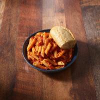 Penne Napolitana · Eggplant, roasted red peppers and smoked mozzarella.