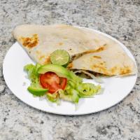 Quesadilla · Served in a large flour tortilla with mozzarella cheese and your choice of meat.