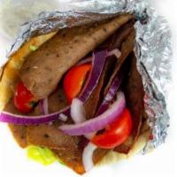 Gyro Wrap · Gyro meat, lettuce, tomatoes, red onions and yogurt dressing. Wrapped in a warm pita.