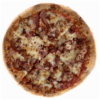 Meat Lovers Pizza · Tomato sauce, mozzarella, bacon, pepperoni, ham and Italian sausage.