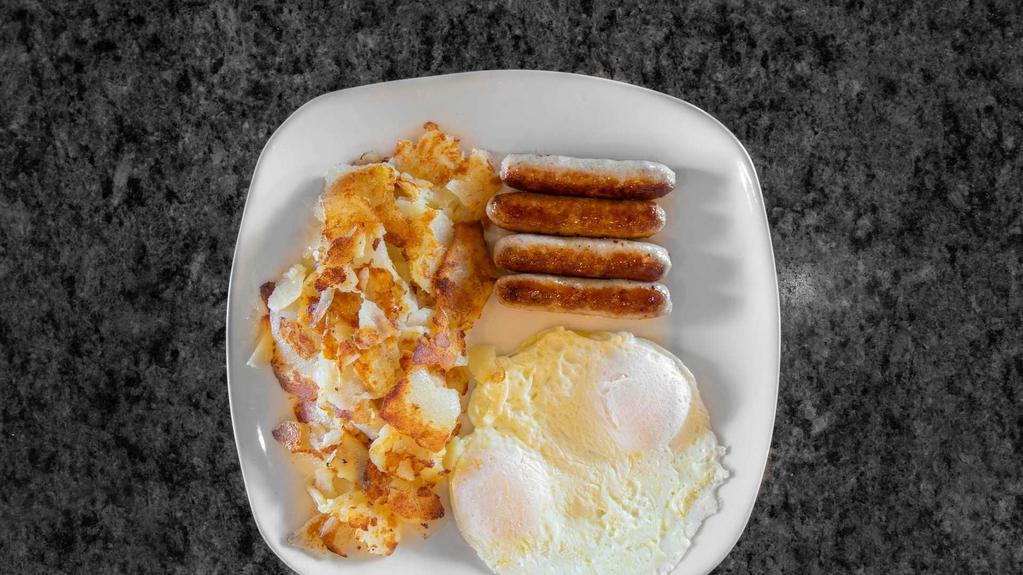 Honey Tree Special · 2 eggs, 2 sausage links, 2 bacon strips, 1 slice of ham, hash browns, toast and jelly.